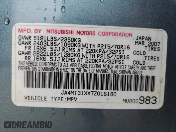 2007 Mitsubishi Outlander LS z VIN JA4MT31XX7Z016180, wystawiony jako Copart lot #59299615 z przebiegiem 125 060 mil mil oraz Szkoda całkowita • Salvage title. Historia ofert i sprzedaży dostępna na DreamBid. Obrazek 13.