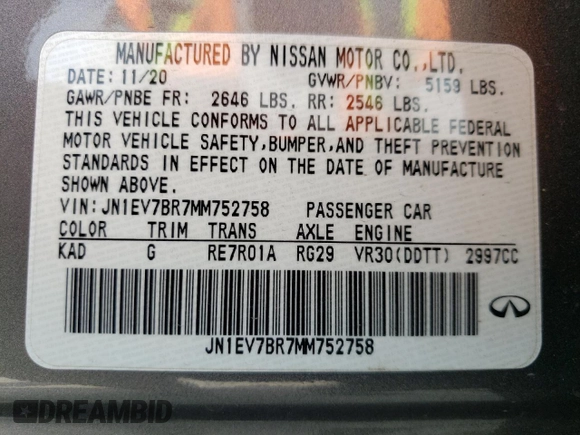 2021 Infiniti Q50 Luxe z VIN JN1EV7BR7MM752758, wystawiony jako Copart lot #55964125 z przebiegiem 86 027 mil mil oraz Szkoda całkowita • Salvage title. Historia ofert i sprzedaży dostępna na DreamBid. Obrazek 12.