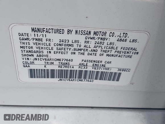 2012 Infiniti G37 x with VIN JN1CV6AR1CM677640, listed as a IAAI auction lot 42083592 with Not Provided miles and . Bid and sale history available at DreamBid. Image 9.