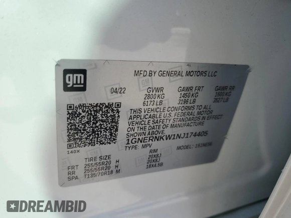 2022 Chevrolet Traverse High Country with VIN 1GNERNKW1NJ174405, listed as a Copart auction lot 55285865 with 257,205 mi miles and Non repairable. Bid and sale history available at DreamBid. Image 13.