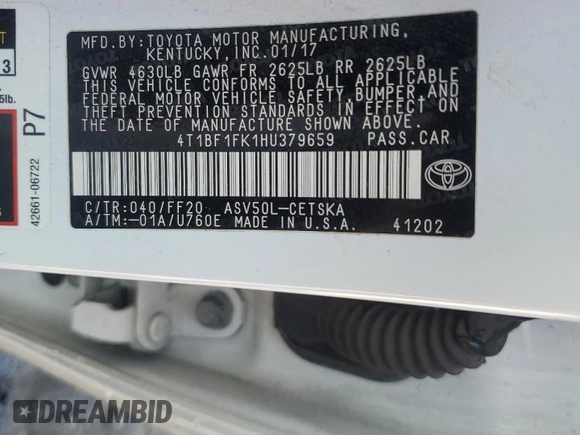 2017 Toyota Camry XLE with VIN 4T1BF1FK1HU379659, listed as a Copart auction lot 76714104 with 144,472 mi miles and Clean Title. Bid and sale history available at DreamBid. Image 13.