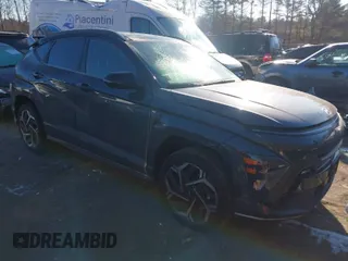 2024 Hyundai Kona N Line with VIN KM8HACA33RU166301, listed as a IAAI auction lot 41311648 with 489 mi miles. Bid and sale history available at carsss.com. Image 1.