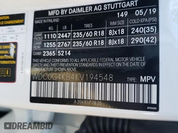 2019 Mercedes-Benz GLC with VIN WDC0G4KB4KV194548, listed as a Copart auction lot 37721113 with 23,272 mi miles. Bid and sale history available at carsss.com. Image 12.
