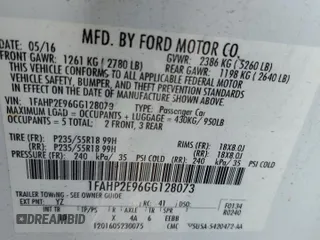 2016 Ford Taurus SEL with VIN 1FAHP2E96GG128073, listed as a Copart auction lot 44019985 with 104,090 mi miles and Salvage Title. Bid and sale history available at DreamBid. Image 12.
