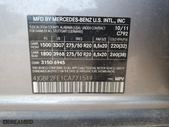 2012 Mercedes-Benz GL-Class GL 350 BlueTEC with VIN 4JGBF2FE1CA771549, listed as a Copart auction lot 51873635 with 171,092 mi miles and Clean Title. Bid and sale history available at carsss.com. Image 13.