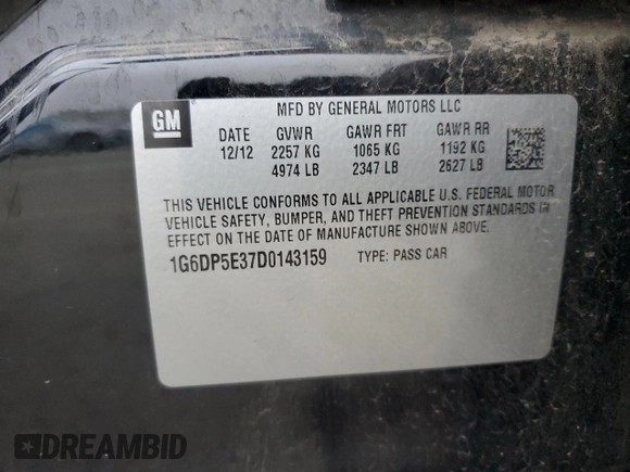 2013 Cadillac CTS Premium with VIN 1G6DP5E37D0143159, listed as a Copart auction lot 85570024 with 102,743 mi miles and Salvage Title. Bid and sale history available at DreamBid. Image 12.