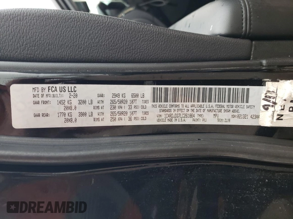 2020 Dodge Durango GT Plus z VIN 1C4RDJDG7LC261864, wystawiony jako Copart lot #61131245 z przebiegiem 84 517 mil mil oraz Szkoda całkowita • Salvage title. Historia ofert i sprzedaży dostępna na DreamBid. Obrazek 13.