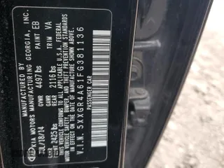 2015 Kia Optima SX Turbo with VIN 5XXGR4A61FG381136, listed as a Copart auction lot 52709315 with 48,751 mi miles and Salvage Title. Bid and sale history available at carsss.com. Image 12.