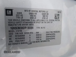2013 Chevrolet Tahoe LT z VIN 1GNSCBE06DR106384, wystawiony jako IAAI lot #41574274 z przebiegiem 168 655 mil mil oraz . Historia ofert i sprzedaży dostępna na DreamBid. Obrazek 9.