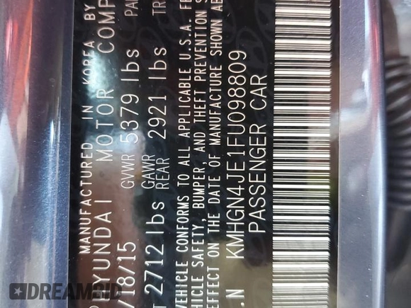 2015 Hyundai Genesis 3.8L with VIN KMHGN4JE1FU098809, listed as a Copart auction lot 73748684 with 255,411 mi miles and Salvage Title. Bid and sale history available at carsss.com. Image 13.