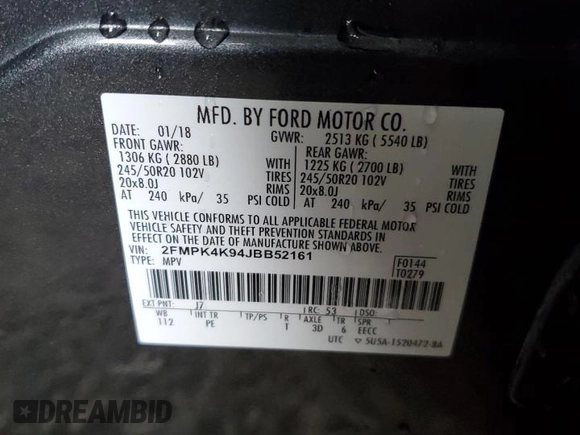 2018 Ford Edge Titanium with VIN 2FMPK4K94JBB52161, listed as a Copart auction lot 47660285 with 123,683 mi miles and Clean Title. Bid and sale history available at carsss.com. Image 13.