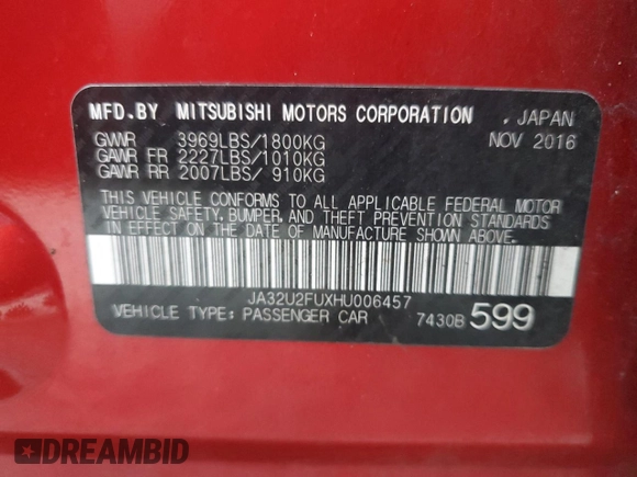 2017 Mitsubishi Lancer ES with VIN JA32U2FUXHU006457, listed as a Copart auction lot 77043094 with 96,641 mi miles and Salvage Title. Bid and sale history available at carsss.com. Image 13.