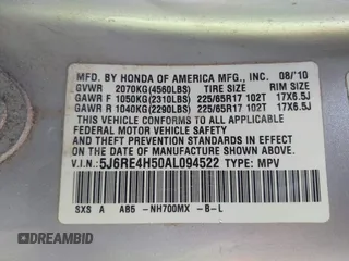 2010 Honda CR-V EX with VIN 5J6RE4H50AL094522, listed as a IAAI auction lot 42038638 with 246,375 mi miles. Bid and sale history available at carsss.com. Image 9.
