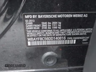 2013 BMW 7 Series 750Li xDrive with VIN WBAYF8C56DD140816, listed as a IAAI auction lot 41709920 with 157,842 mi miles and . Bid and sale history available at DreamBid. Image 9.