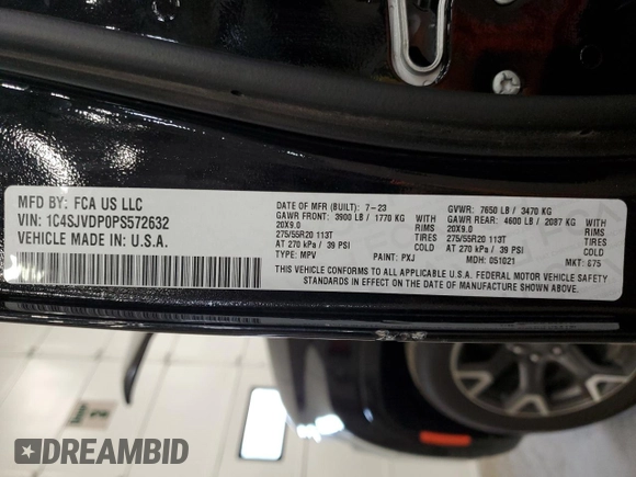 2023 Jeep Wagoneer Series III с VIN 1C4SJVDP0PS572632, выставлен на аукционе Copart как лот 57608885 с пробегом 58 769 миль миль и Чистый • Clean title. История ставок и продаж доступна на DreamBid. Изображение 14.