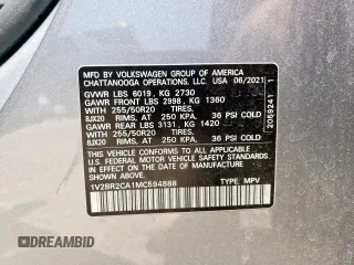 2021 Volkswagen Atlas SEL with VIN 1V2BR2CA1MC594888, listed as a Copart auction lot 57557435 with 38,124 mi miles and Clean title. Bid and sale history available at DreamBid. Image 13.