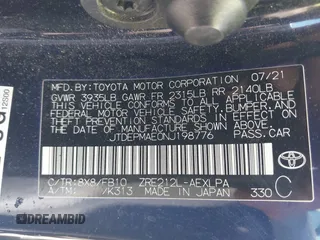 2022 Toyota Corolla LE with VIN JTDEPMAE0NJ198776, listed as a IAAI auction lot 41849752 with 123,143 mi miles. Bid and sale history available at carsss.com. Image 8.