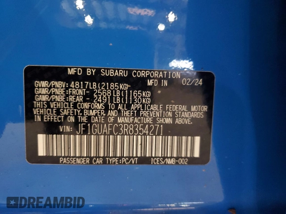 2024 Subaru Impreza Sport with VIN JF1GUAFC3R8354271, listed as a Copart auction lot 70185014 with 11,044 mi miles and Non Repairable. Bid and sale history available at carsss.com. Image 12.