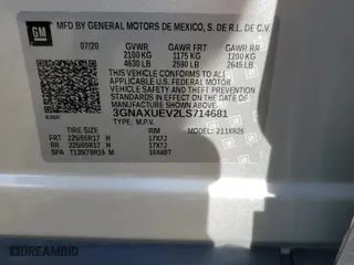 2020 Chevrolet Equinox LT with VIN 3GNAXUEV2LS714681, listed as a Copart auction lot 59299084 with 20,563 mi miles and Salvage Title. Bid and sale history available at carsss.com. Image 15.