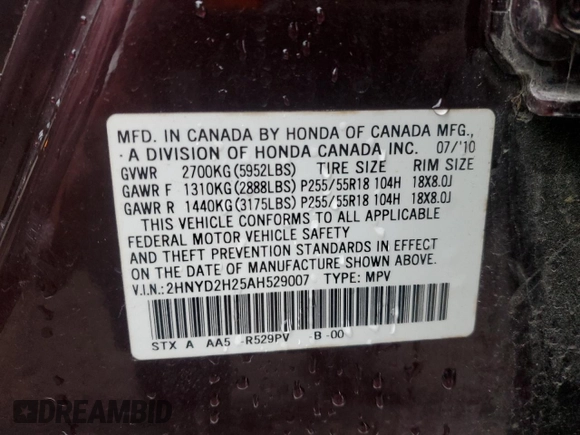 2010 Acura MDX with VIN 2HNYD2H25AH529007, listed as a Copart auction lot 44940695 with 179,198 mi miles and Salvage Title. Bid and sale history available at carsss.com. Image 12.