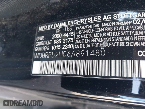2006 Mercedes-Benz C 230 Sport with VIN WDBRF52H06A891480, listed as a IAAI auction lot 41915503 with 175,446 mi miles and . Bid and sale history available at carsss.com. Image 9.