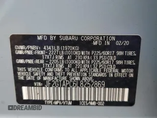 2020 Subaru Crosstrek Premium z VIN JF2GTAPC6L8252869, wystawiony jako Copart lot #56695685 z przebiegiem 53 034 mil mil oraz Szkoda całkowita • Salvage title. Historia ofert i sprzedaży dostępna na DreamBid. Obrazek 12.