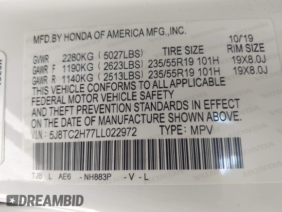 2020 Acura RDX Advance with VIN 5J8TC2H77LL022972, listed as a IAAI auction lot 42057301 with 94,685 mi miles and . Bid and sale history available at carsss.com. Image 9.