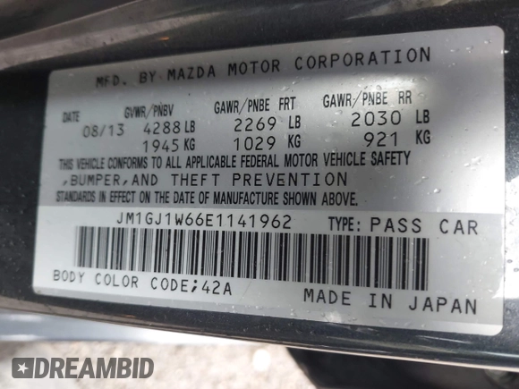 2014 Mazda 6 i Grand Touring с VIN JM1GJ1W66E1141962, выставлен на аукционе IAAI как лот 42119753 с пробегом 187 514 миль миль и . История ставок и продаж доступна на DreamBid. Изображение 9.