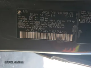 2000 BMW M5 z VIN WBSDE9349YBZ94615, wystawiony jako Copart lot #88802245 z przebiegiem 157 774 mil mil oraz Tytuł czysty. Historia ofert i sprzedaży dostępna na DreamBid. Obrazek 12.