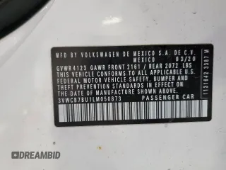 2020 Volkswagen Jetta S с VIN 3VWCB7BU1LM050873, выставлен на аукционе Copart как лот 59947645 с пробегом 48 328 миль миль и Списание • Salvage title. История ставок и продаж доступна на DreamBid. Изображение 12.