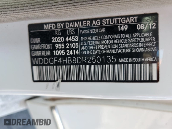 2013 Mercedes-Benz C C 250 Sport with VIN WDDGF4HB8DR250135, listed as a Copart auction lot 55535795 with 185,379 mi miles and Salvage Title. Bid and sale history available at carsss.com. Image 12.