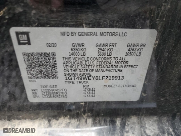 2020 GMC Sierra 3500HD Denali with VIN 1GT49WEY6LF219913, listed as a Copart auction lot 81090434 with 87,356 mi miles and Clean Title. Bid and sale history available at carsss.com. Image 12.