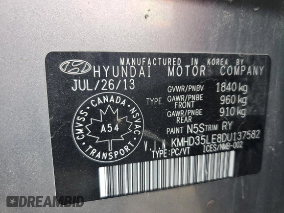 2013 Hyundai Elantra GT GLS with VIN KMHD35LE8DU137582, listed as a Copart auction lot 78614414 with 173,925 mi miles and Salvage Title. Bid and sale history available at carsss.com. Image 13.