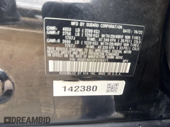 2023 Subaru Outback Premium с VIN 4S4BTADC6P3126071, выставлен на аукционе IAAI как лот 42882778 с пробегом 80 515 миль миль и . История ставок и продаж доступна на DreamBid. Изображение 10.