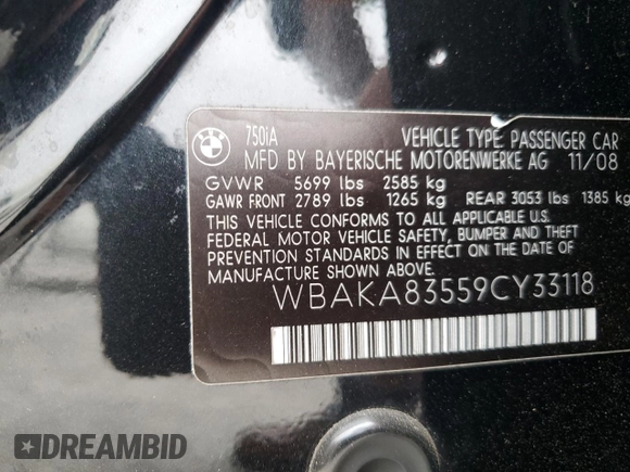 2009 BMW 7 Series 750i с VIN WBAKA83559CY33118, выставлен на аукционе Copart как лот 76340864 с пробегом 99 857 миль миль и Списание • Salvage title. История ставок и продаж доступна на DreamBid. Изображение 14.