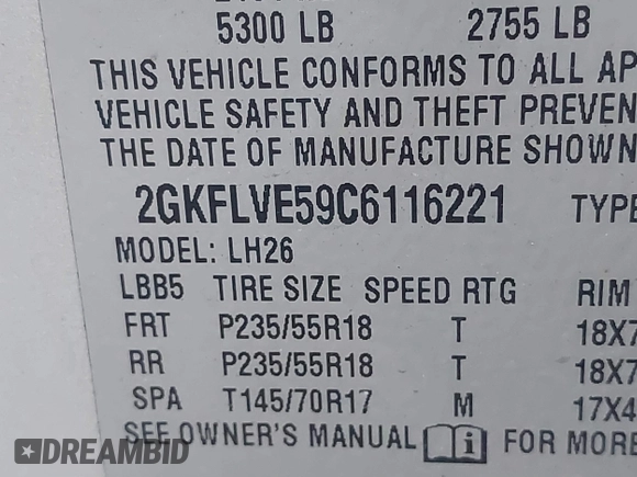 2012 GMC Terrain SLT-1 with VIN 2GKFLVE59C6116221, listed as a IAAI auction lot 41568868 with 139,999 mi miles. Bid and sale history available at carsss.com. Image 9.
