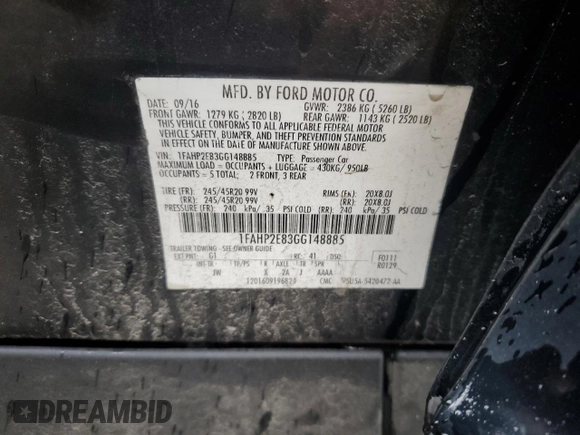2016 Ford Taurus SEL z VIN 1FAHP2E83GG148885, wystawiony jako Copart lot #59760575 z przebiegiem 135 579 mil mil oraz Szkoda całkowita • Salvage title. Historia ofert i sprzedaży dostępna na DreamBid. Obrazek 12.