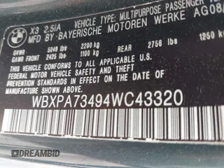 2004 BMW X3 2.5i with VIN WBXPA73494WC43320, listed as a IAAI auction lot 41854091 with 165,368 mi miles. Bid and sale history available at carsss.com. Image 9.