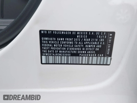 2014 Volkswagen Jetta S with VIN 3VW2K7AJ6EM233000, listed as a IAAI auction lot 41895391 with 130,692 mi miles and . Bid and sale history available at DreamBid. Image 9.