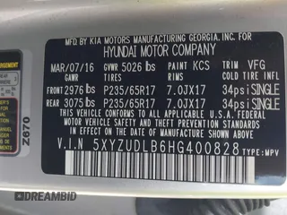 2017 Hyundai Santa Fe 2.4L z VIN 5XYZUDLB6HG400828, wystawiony jako IAAI lot #42013903 z przebiegiem 88 573 mil mil oraz . Historia ofert i sprzedaży dostępna na DreamBid. Obrazek 9.