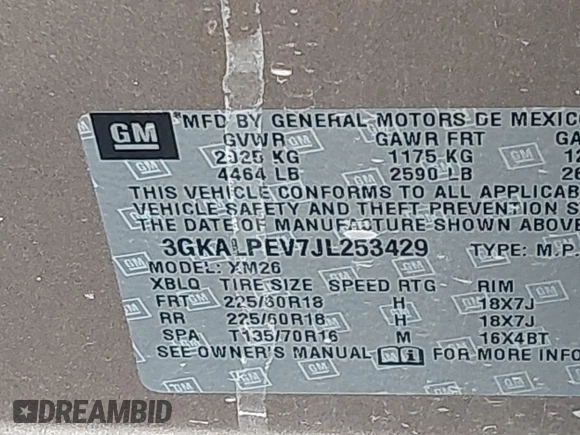 2018 GMC Terrain SLT with VIN 3GKALPEV7JL253429, listed as a IAAI auction lot 41527332 with 118,996 mi miles and . Bid and sale history available at carsss.com. Image 9.