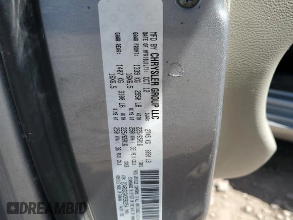 2013 Dodge Grand Caravan SXT with VIN 2C4RDGCG0DR582254, listed as a Copart auction lot 54735205 with 126,071 mi miles and Salvage Title. Bid and sale history available at DreamBid. Image 13.