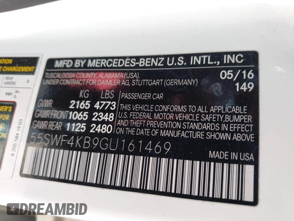 2016 Mercedes-Benz C 300 Luxury with VIN 55SWF4KB9GU161469, listed as a IAAI auction lot 42510686 with 100,853 mi miles and . Bid and sale history available at DreamBid. Image 9.