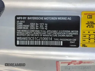 2012 BMW 3 Series 328i with VIN WBAKE5C51CJ106614, listed as a Copart auction lot 68272274 with 86,462 mi miles and Salvage Title. Bid and sale history available at carsss.com. Image 12.