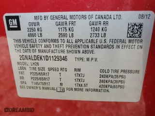 2013 Chevrolet Equinox LT with VIN 2GNALDEK1D1129346, listed as a Copart auction lot 50917345 with 39,317 mi miles and Salvage Title. Bid and sale history available at carsss.com. Image 13.