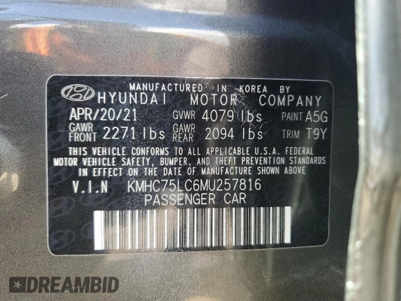 2021 Hyundai Ioniq SE with VIN KMHC75LC6MU257816, listed as a Copart auction lot 77781774 with 70,130 mi miles and Salvage Title. Bid and sale history available at DreamBid. Image 15.