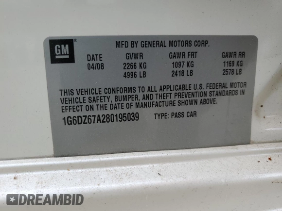 2008 Cadillac STS RWD z VIN 1G6DZ67A280195039, wystawiony jako Copart lot #81965734 z przebiegiem 133 334 mil mil oraz Szkoda całkowita • Salvage title. Historia ofert i sprzedaży dostępna na DreamBid. Obrazek 12.