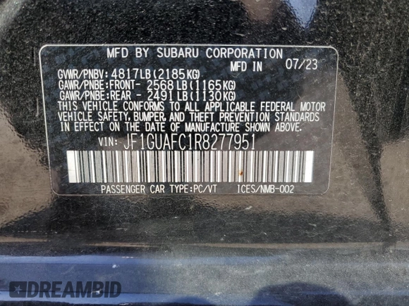 2024 Subaru Impreza Sport with VIN JF1GUAFC1R8277951, listed as a Copart auction lot 78221984 with 12,082 mi miles and Salvage Title. Bid and sale history available at carsss.com. Image 13.