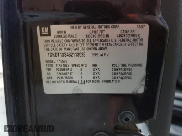 2008 GMC Envoy SLE2 with VIN 1GKDT13S482113028, listed as a Copart auction lot 67845084 with 269,992 mi miles and Clean Title. Bid and sale history available at carsss.com. Image 13.