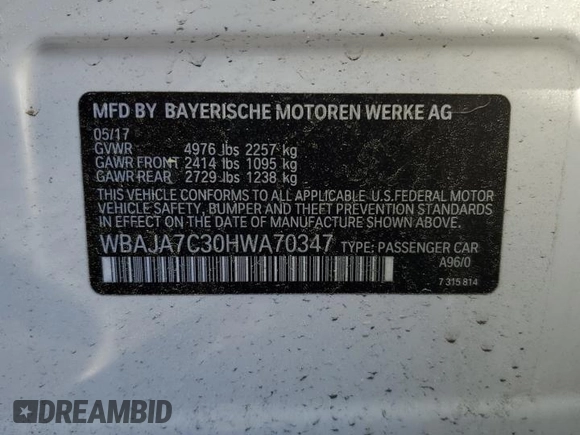2017 BMW 5 Series 530i xDrive with VIN WBAJA7C30HWA70347, listed as a Copart auction lot 49406155 with 89,908 mi miles and Salvage Title. Bid and sale history available at carsss.com. Image 12.